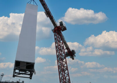 The Resolute Elevator Modular System is picked up by a crane and placed in less than a day. It is then commissioned in 3 to 5 days.